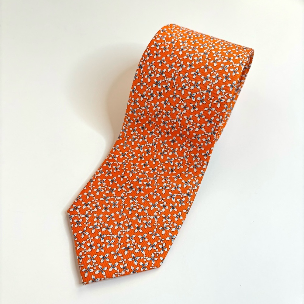 Tommy‎ Hilfiger Orange Blue Floral 100% Silk Tie in EUC